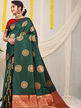 Golden Chakra Forest Green Golden Zari Worked heavy Banrasi Saree